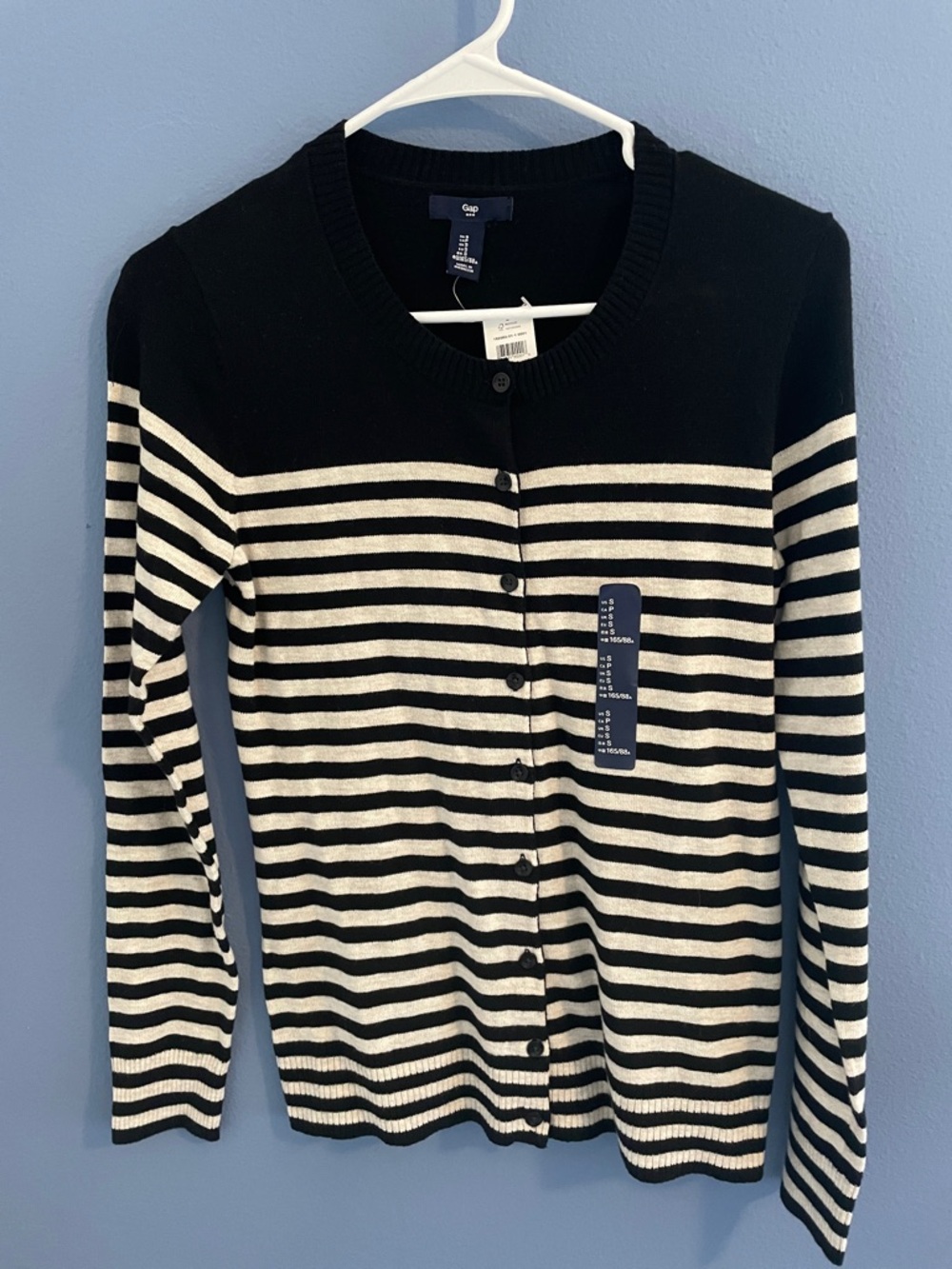 GAP Black and White Striped Crewneck Cardigan